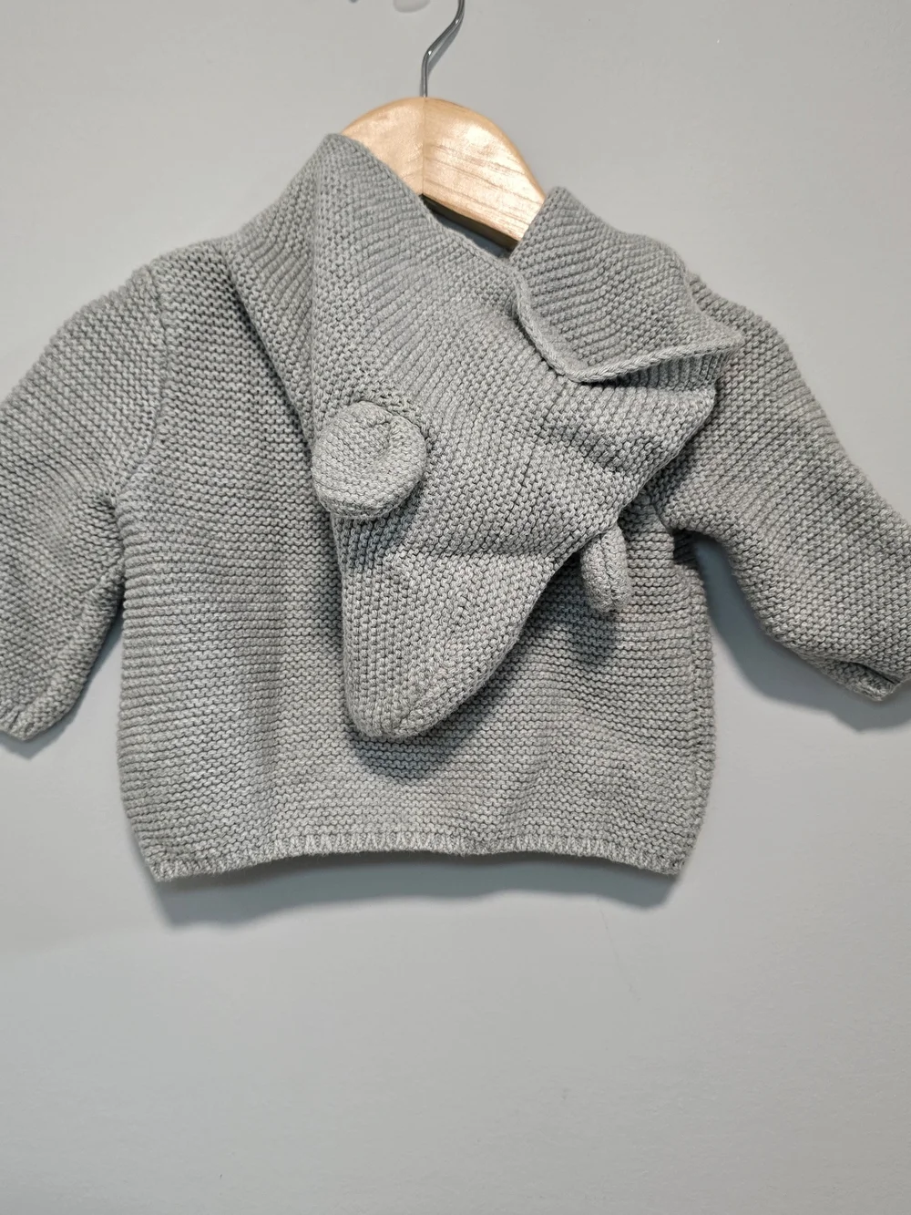 GAP Light Gray Baby Hooded Knit Cardigan with Bear Ears